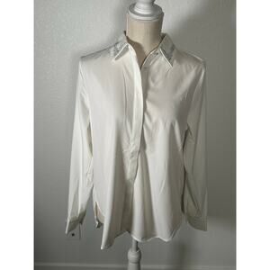 Modern Works Crisp White Rhinestone Button Down - S
